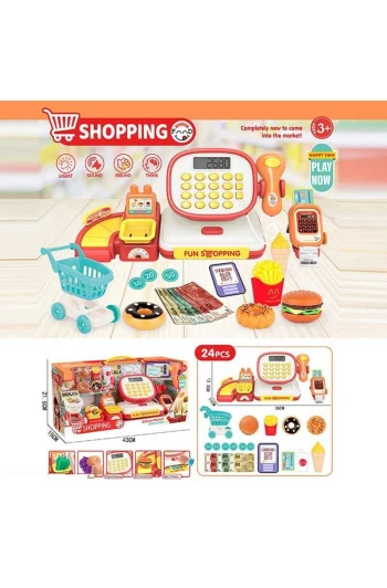 Касовий апарат з продуктами, світло, звук, калькулятор, міні-візочок